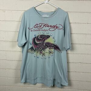 Y2K Vintage Ed Hardy Blue Tee size XL